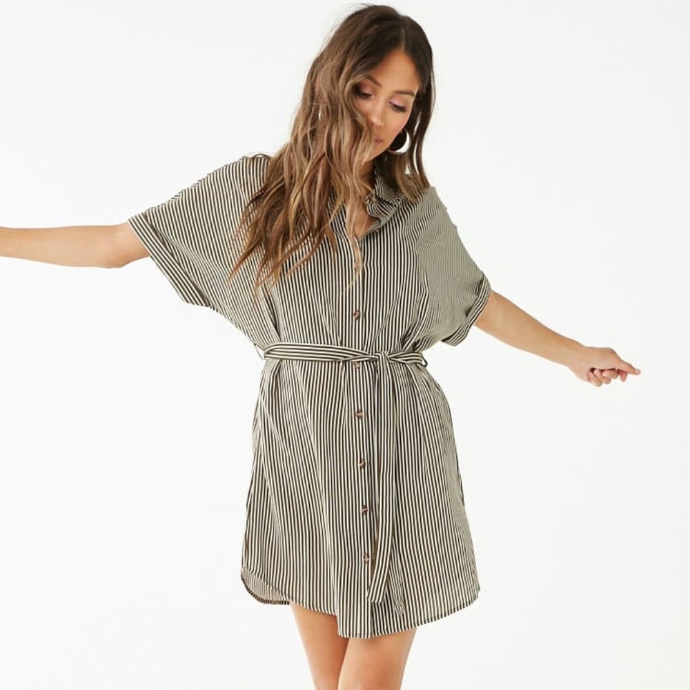 Striped Belted Shirt Dress